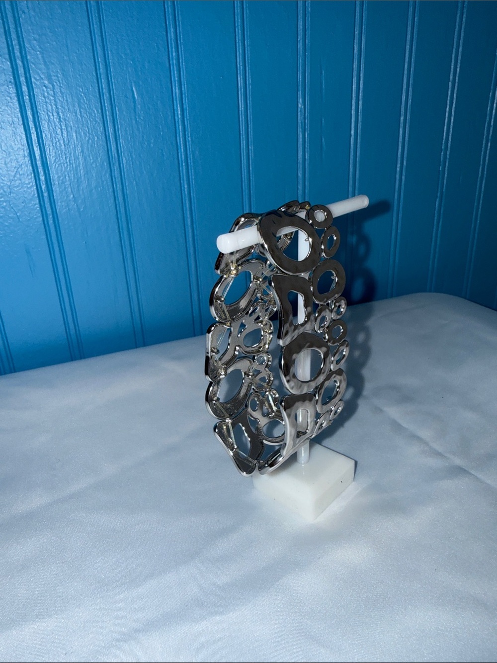 Silver Circle Link Cuff and Amber Accent Bracelet Set - Picture 3 of 6